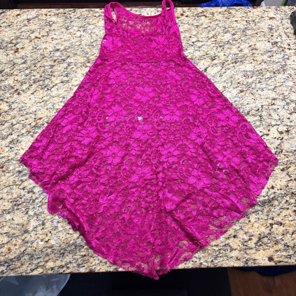 Double Platinum Magenta Pink Lace High Low Performance Dress Small